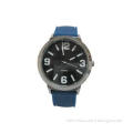 Blue Silicone Mens Quartz Watches Round Battery Powered Ana
